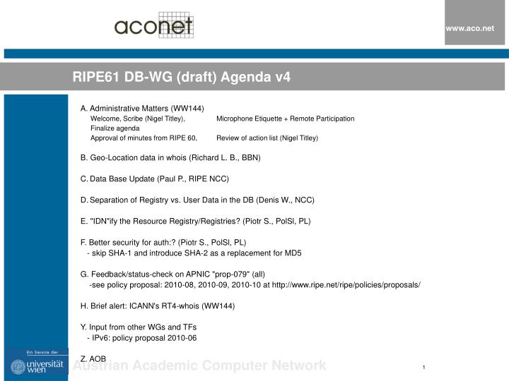 ripe61 db wg draft agenda v4