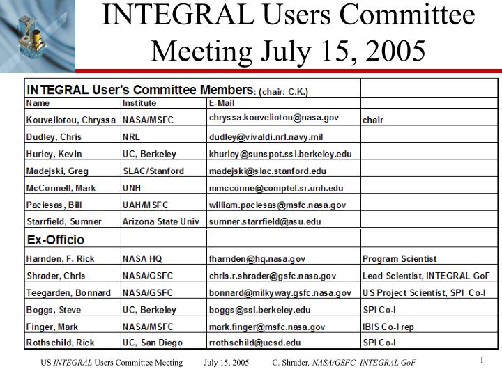 integral users committee meeting july 15 2005