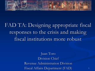 Juan Toro Division Chief Revenue Administration Division Fiscal Affairs Department (FAD)