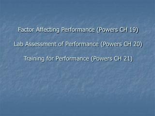 Factors Affecting Performance