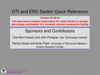 GTI and ERC Senkin Quick Reference
