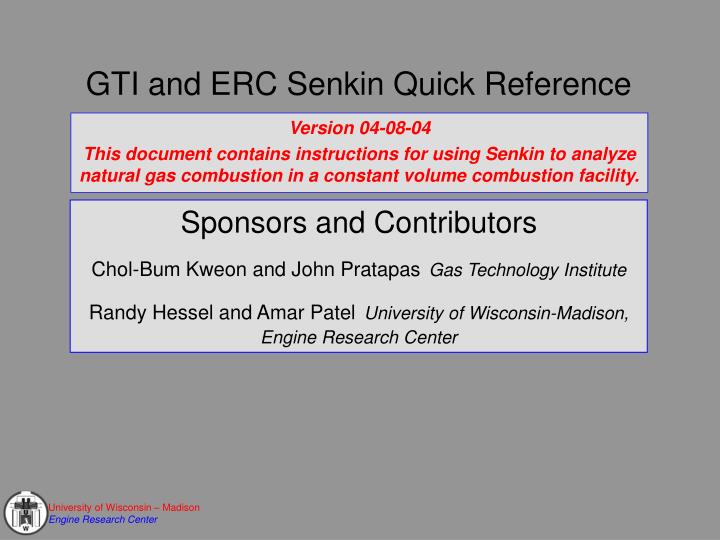 gti and erc senkin quick reference