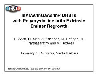 InAlAs/InGaAs/InP DHBTs with Polycrystalline InAs Extrinsic Emitter Regrowth
