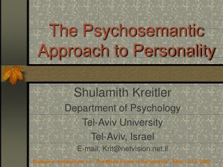 The Psychosemantic Approach to Personality