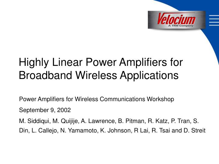 highly linear power amplifiers for broadband wireless applications