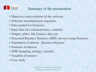 Summary of the presentation