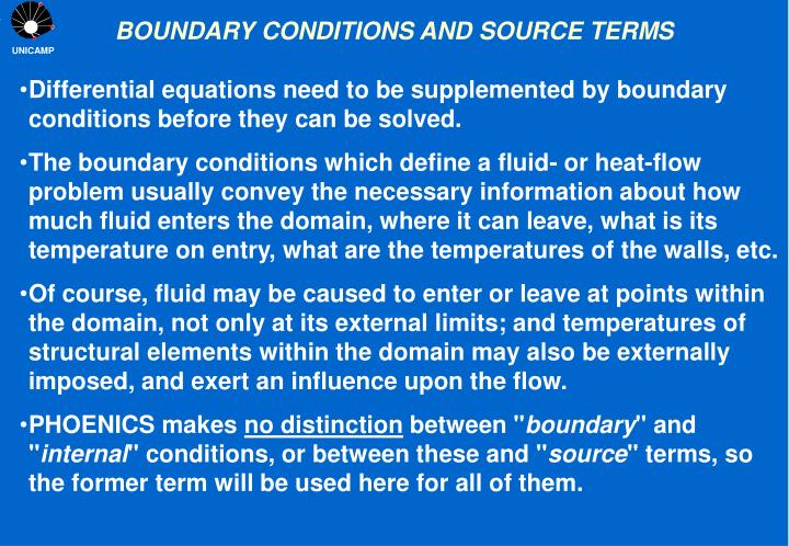 boundary conditions and source terms