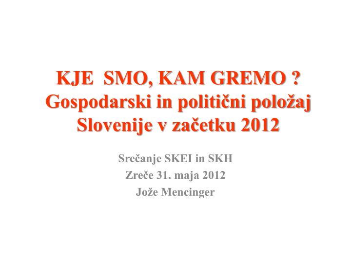 kje smo kam gremo gospodarski in politi ni polo aj slovenije v za etku 2012