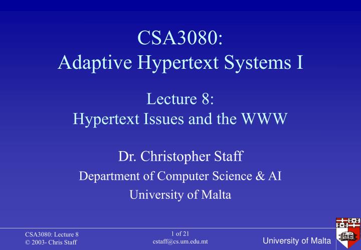 csa3080 adaptive hypertext systems i