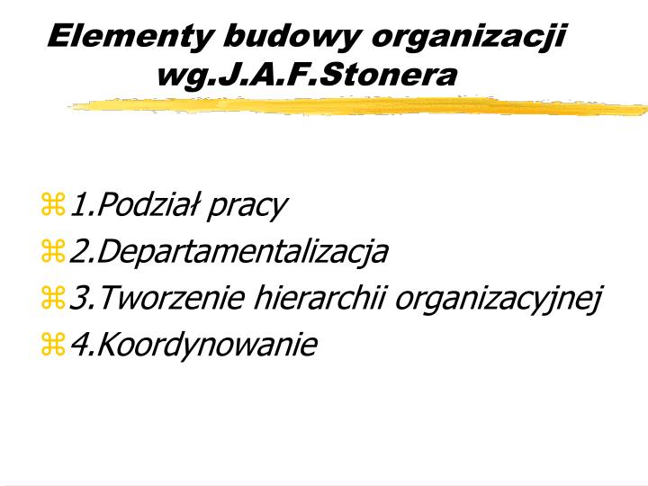 elementy budowy organizacji wg j a f stonera