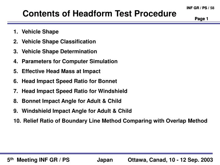 contents of headform test procedure
