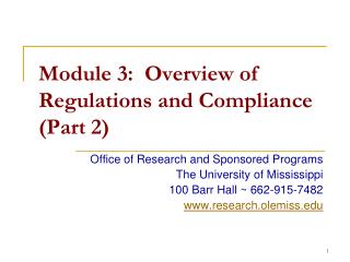 Module 3: Overview of Regulations and Compliance (Part 2)
