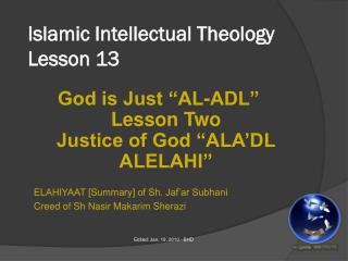 Islamic Intellectual Theology Lesson 13