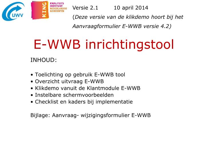 e wwb inrichtingstool