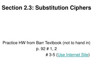 Section 2.3: Substitution Ciphers