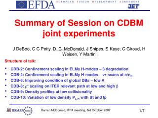 Summary of Session on CDBM joint experiments