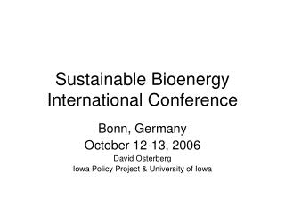Sustainable Bioenergy International Conference