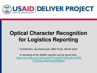 Optical Character Recognition for Logistics Reporting