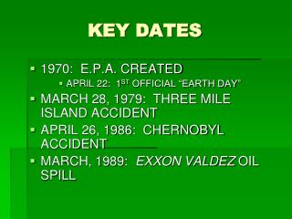 KEY DATES