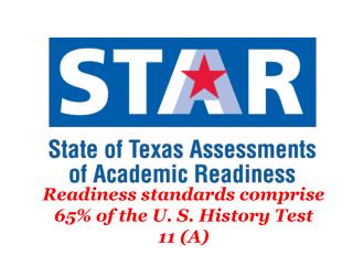 Readiness standards comprise 65% of the U. S. History Test 11 (A)