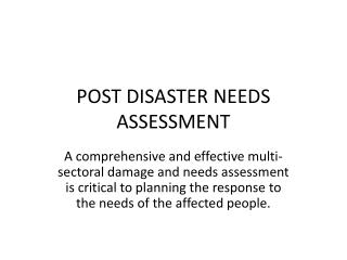 POST DISASTER NEEDS ASSESSMENT