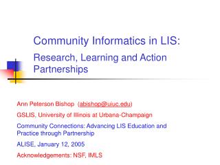 Community Informatics in LIS: Research, Learning and Action Partnerships