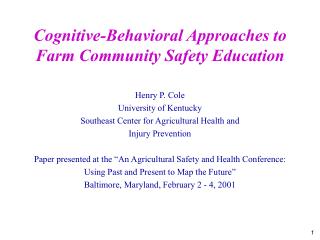 Cognitive-Behavioral Approaches to Farm Community Safety Education