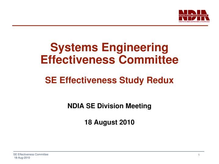 systems engineering effectiveness committee se effectiveness study redux