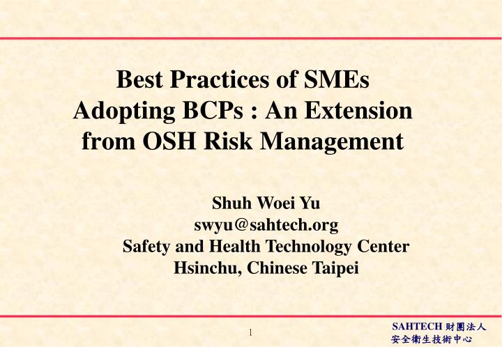 best practices of smes adopting bcps an extension from osh risk management