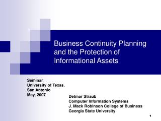 Business Continuity Planning and the Protection of Informational Assets