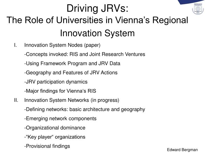 driving jrvs the role of universities in vienna s regional innovation system
