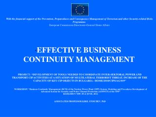 EFFECTIVE BUSINESS CONTINUITY MANAGEMENT