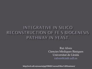 Integrative in silico reconstruction of Fe-S biogenesis pathway in yeast.