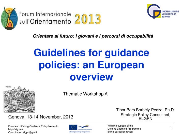 guidelines for guidance policies a n european overview