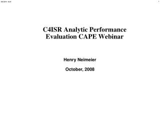 C4ISR Analytic Performance Evaluation CAPE Webinar