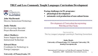 TBLT and Less Commonly Taught Languages Curriculum Development
