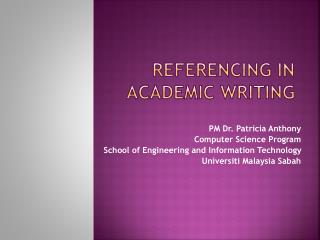 REFERENCING IN ACADEMIC WRITING