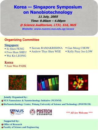 Jointly Organized by: NUS Nanoscience &amp; Nanotechnology Initiative (NUSNNI)