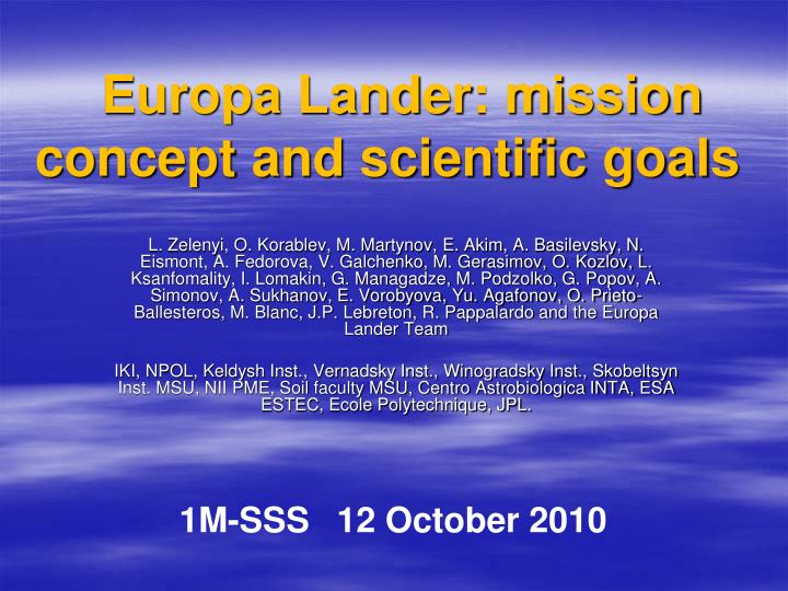 europa lander mission concept and scientific goals