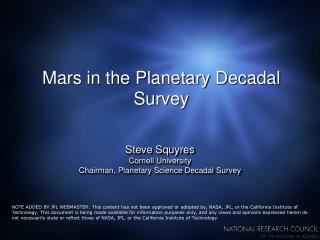 Mars in the Planetary Decadal Survey