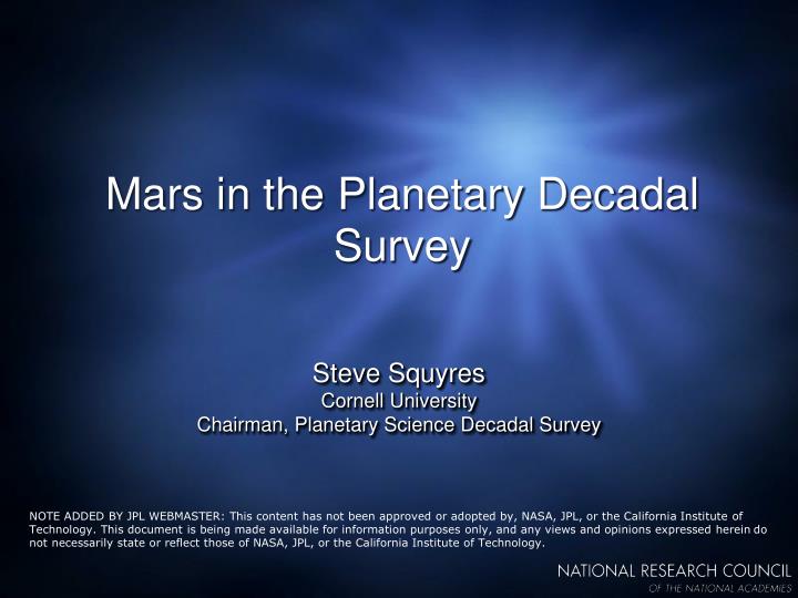 mars in the planetary decadal survey