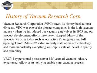 History of Vacuum Research Corp.