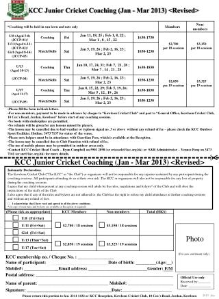 KCC Junior Cricket Coaching (Jan - Mar 2013) &lt;Revised&gt;