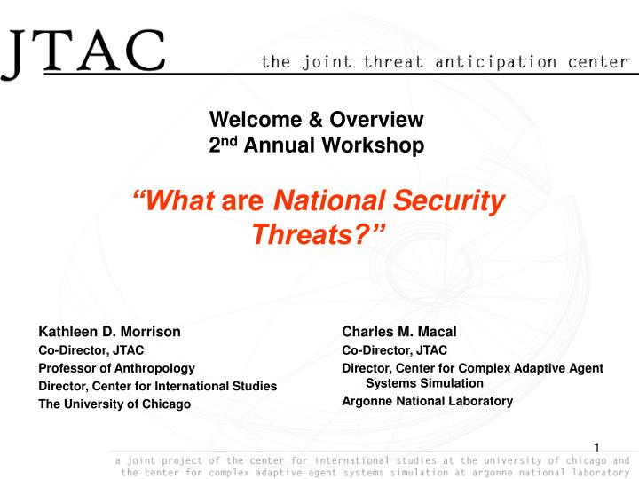 welcome overview 2 nd annual workshop what are national security threats