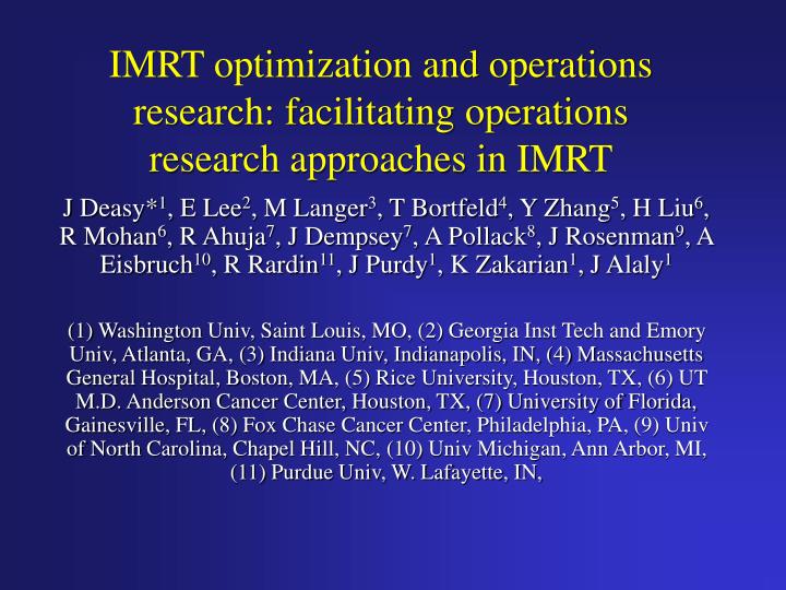 imrt optimization and operations research facilitating operations research approaches in imrt