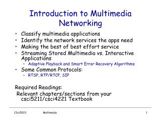 Introduction to Multimedia Networking
