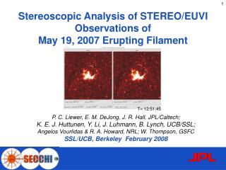 Stereoscopic Analysis of STEREO/EUVI Observations of May 19, 2007 Erupting Filament