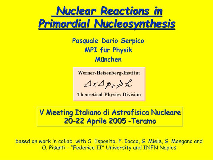 nuclear reactions in primordial nucleosynthesis