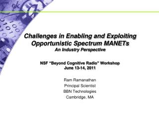 Ram Ramanathan Principal Scientist BBN Technologies Cambridge, MA