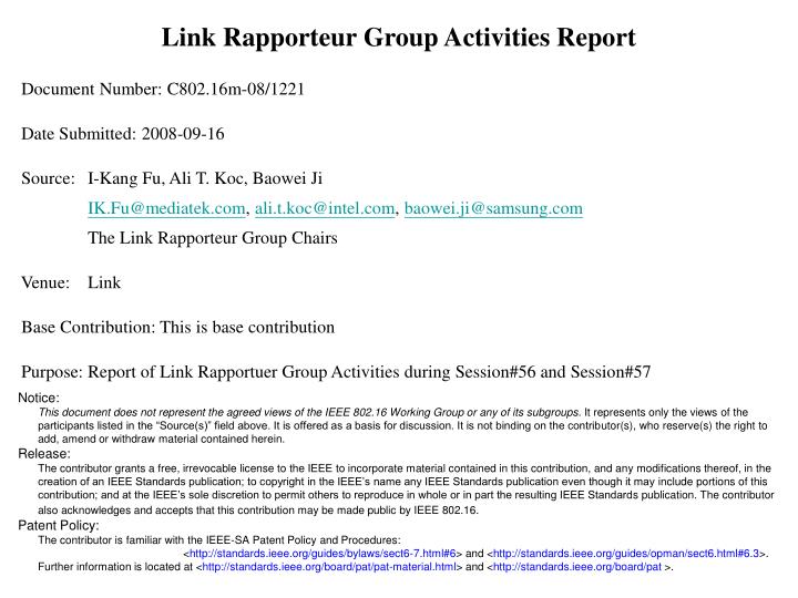 link rapporteur group activities report